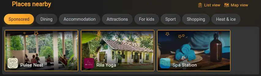 Sponsored places on the homepage